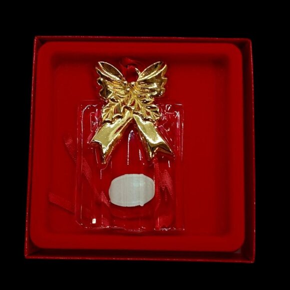 NIB 1990s Gorham Lead Crystal Gift Box with Gold Bow Ornament - Germany - Picture 1 of 1